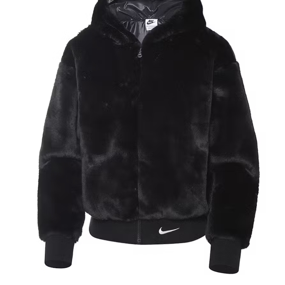 Nike Black Faux Fur Jacket - Picture 1 of 4